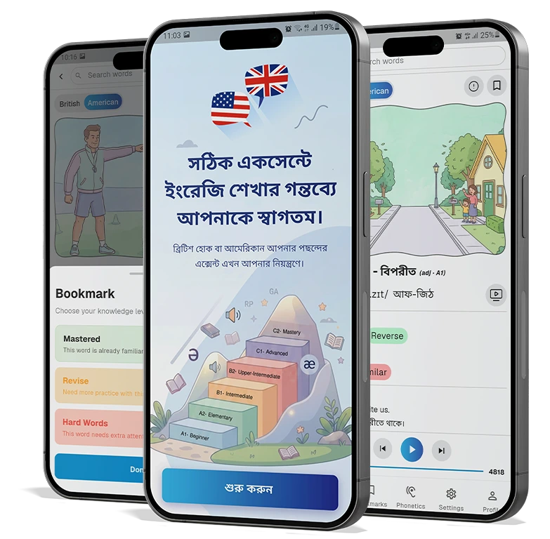 Vocabulary Booster Mobile App 3-Screen Display